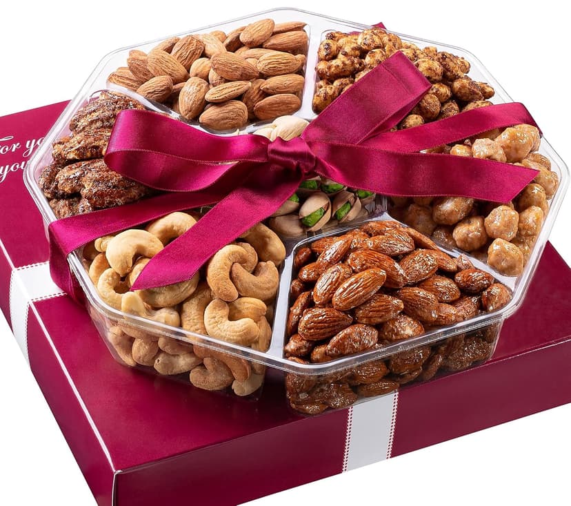 Holiday Christmas Nuts Gift Basket - Assortment of Sweet & Roasted Salted Gourmet Nuts - Assorted Food Gift Box for Christmas, Holiday, Family, Sympathy, Men & Women.