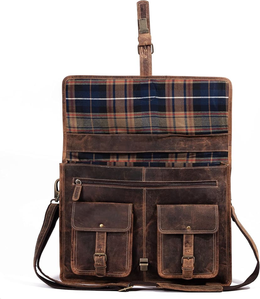 Leather briefcase 18 inch laptop messenger bag for men and women best satchel office bag