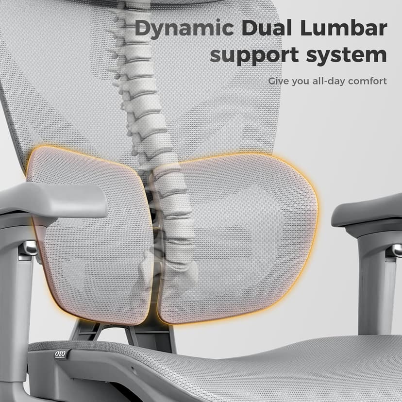 OTO Zenpex Ergonomic Mesh Office Chair, 1.96" Adjustable Seat Depth, Dynamic Lumbar Support, Extensible Footrest, Up to 300 lbs, 135° Recline Backrest for Home, Gaming & Executive Office