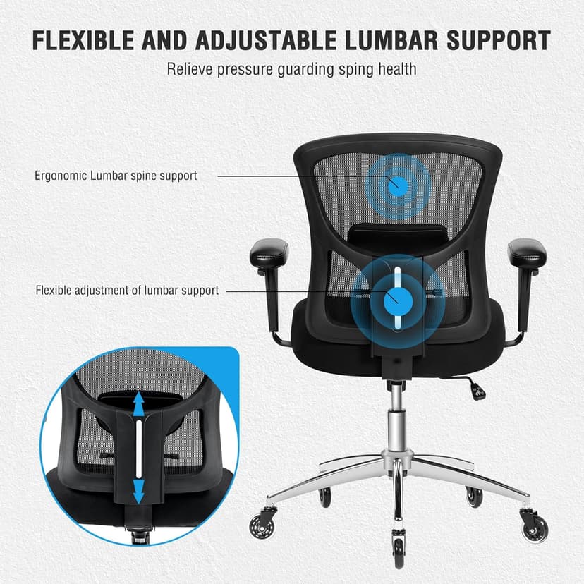 Big and Tall Office Chair 600lbs, Heavy Duty Ergonomic Mesh Chair, Computer Executive Desk Chair with Wide Thick Seat, Adjustable Armrests, Lumbar Support (Black, 601LBS) (Black, 601LBS)