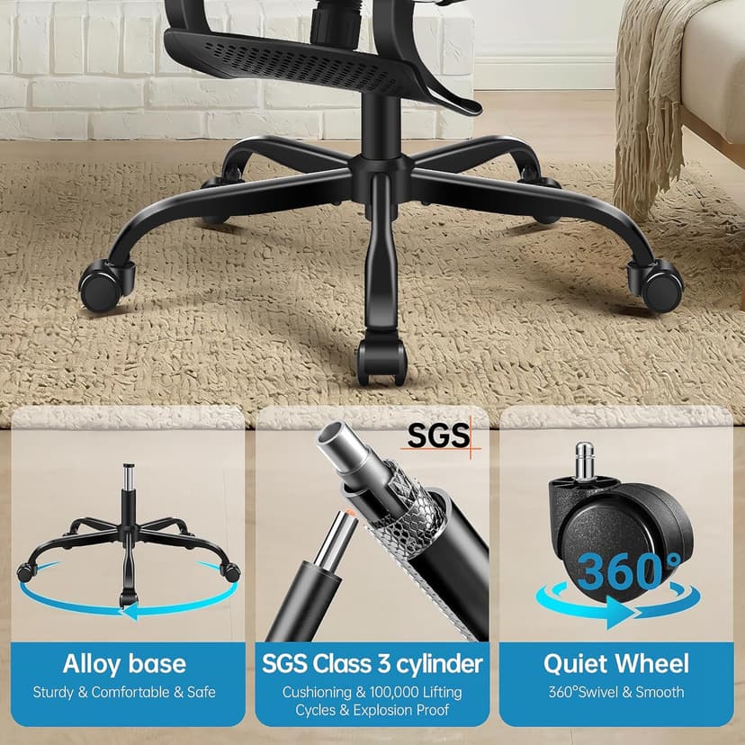 AreShark Office Chair Ergonomic Desk Chair,High Back Computer Chair with 3D Headrest & Armrests,Gaming Chair with Lumbar Support,90-135°Tilt Lock Mesh Office Chair with Footrest,Wheels,Black