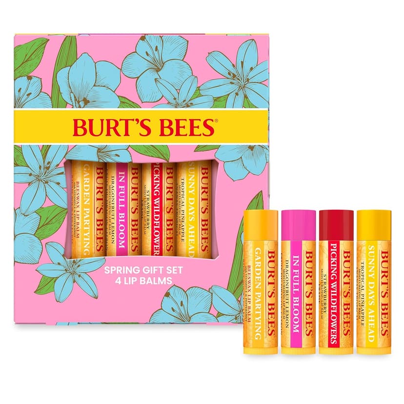 Burt's Bees Gifts Ideas - In Full Bloom Lip Balm Set, Original Beeswax, Dragonfruit Lemon, Tropical Pineapple & Strawberry, Natural Origin Lip Treatment, 4 Tubes, 0.15 oz.