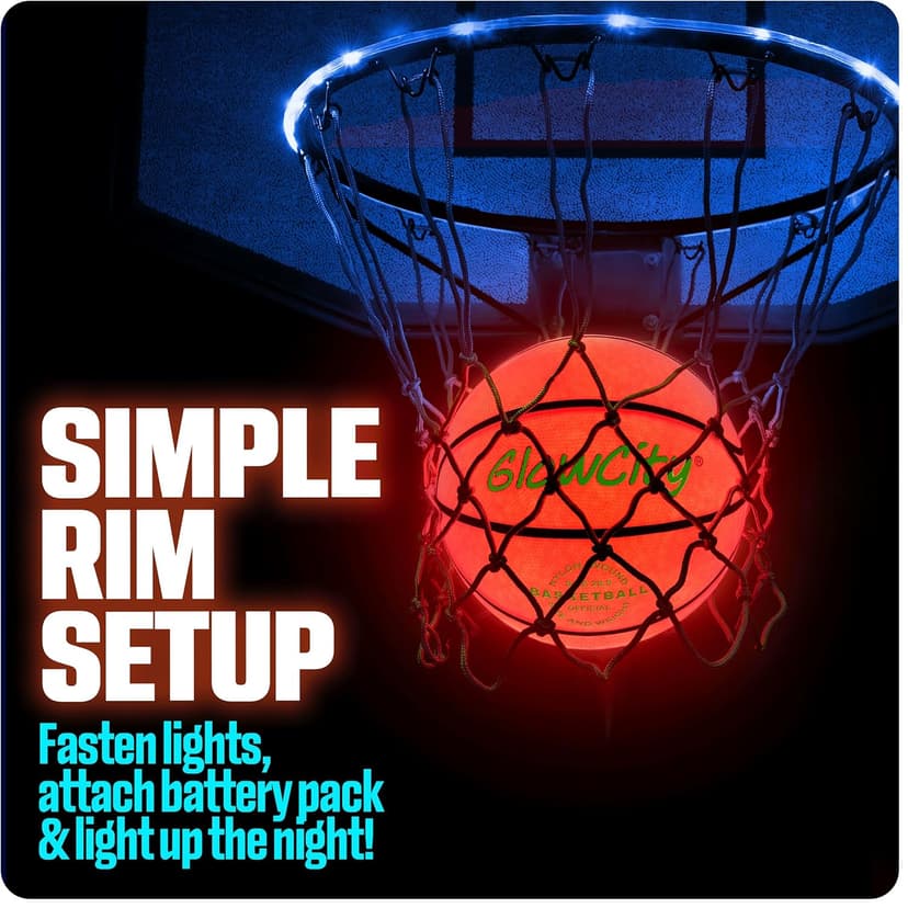 GlowCity Glow in The Dark Basketball - Sizes 5, 6, 7 Light Up Ball for Kids, Teens & Adults - Red Glow for Outdoor Games - Sports Birthday Gifts Ideas for Boys Ages 6 7 8 9 10 11 12 13 14