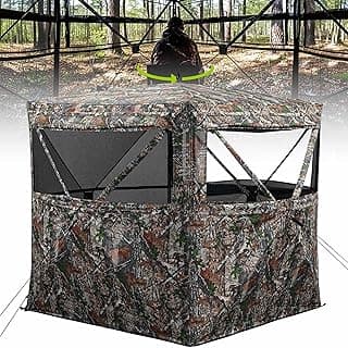Hunting Blind 360 See Through Ground Blind for Turkey & Deer Hunting, 2-3 Person Pop Up Camouflage Tent