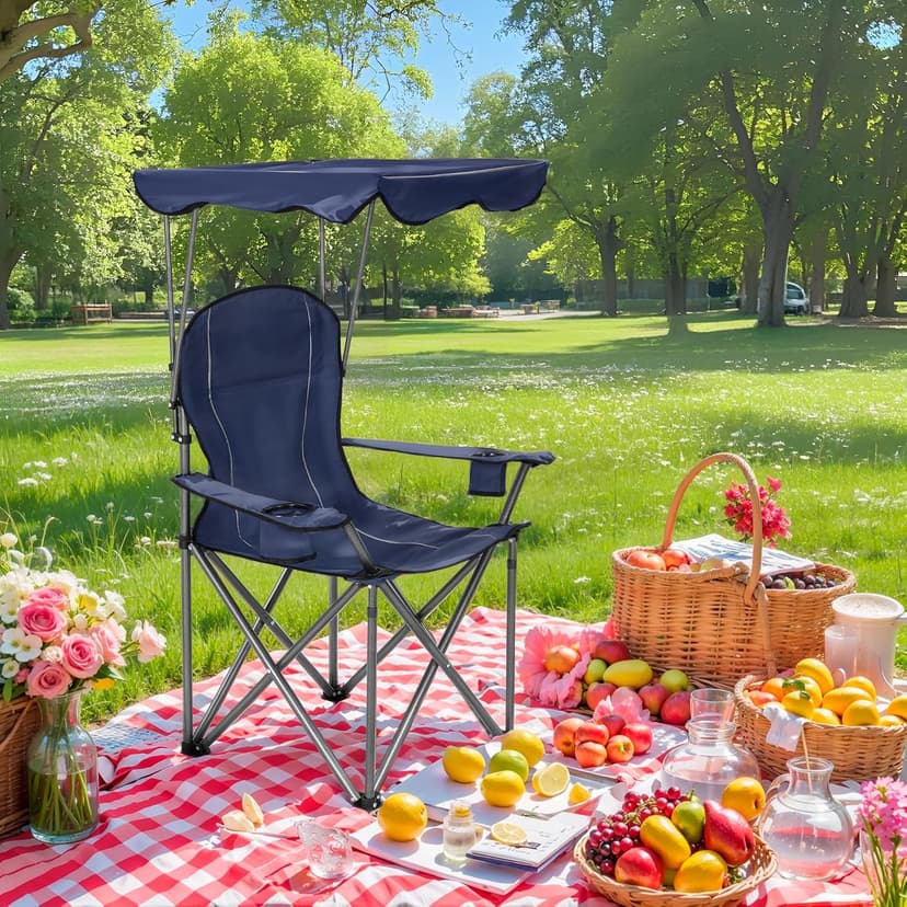 ALPHA CAMP Camping Chairs 350LBS Capacity, Heavy Duty Folding Chair with 4-Can Cooler Bag, Portable Outdoor Chair with Cup Holder for Adults, Collapsible for Tailgating, Beach, Fishing