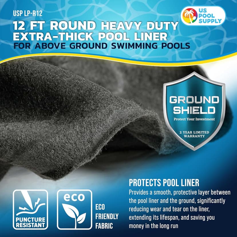 U.S. Pool Supply Ground Shield 12-Foot Round Heavy Duty Pool Liner Pad for Above Ground Swimming Pools - Protects Pool Liner, Prevents Punctures, Weed Barrier, Eco-Friendly Fabric - Extends Liner Life