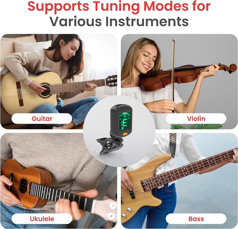 Pyle Digital Guitar Tuner Clip On, High Accuracy Chromatic Tuner for Electric and Acoustic Guitars, Bass, Violin, Ukulele, Adjustable and Rotatable, Auto Shut-Off Function