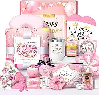 Birthday Gifts for Women, Happy Birthday Gifts Basket for Women Self Care Gift Get Well Soon Gifts, Rose Relaxing Spa Gift Basket with Beach Towel, Woman Birthday Gift for Sister Coworker Her Bestie