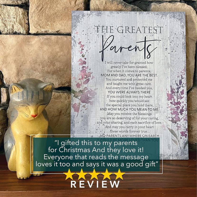 DEXSA Greatest Parents Wood Plaque - Made in the USA - 11.75 in x 15 in - Classy Vertical Frame Wall Hanging Decoration | Mom & Dad, you are the Best | Christian Family Religious Home Decor Saying