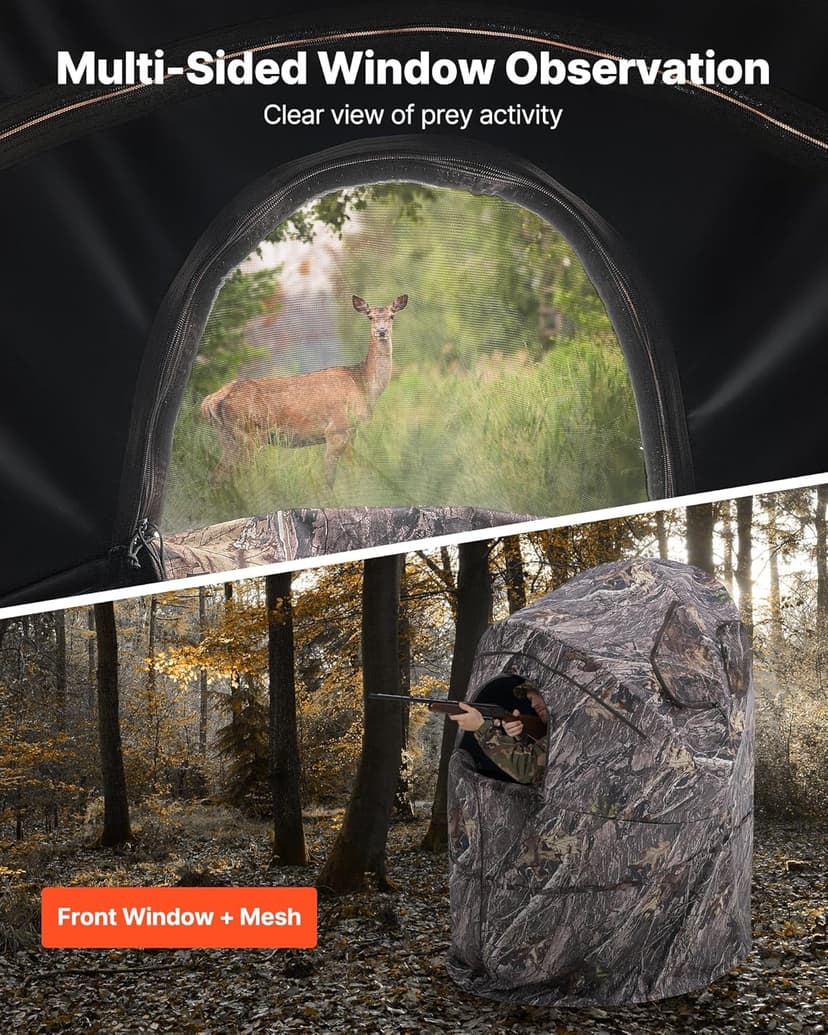 VEVOR Hunting Blind，See Through Ground Blinds with Carrying Bag, 360 Degree Portable Camouflage Tent，Durable Concealed Shelter with Silent Side Door and Window, for Turkey and Deer