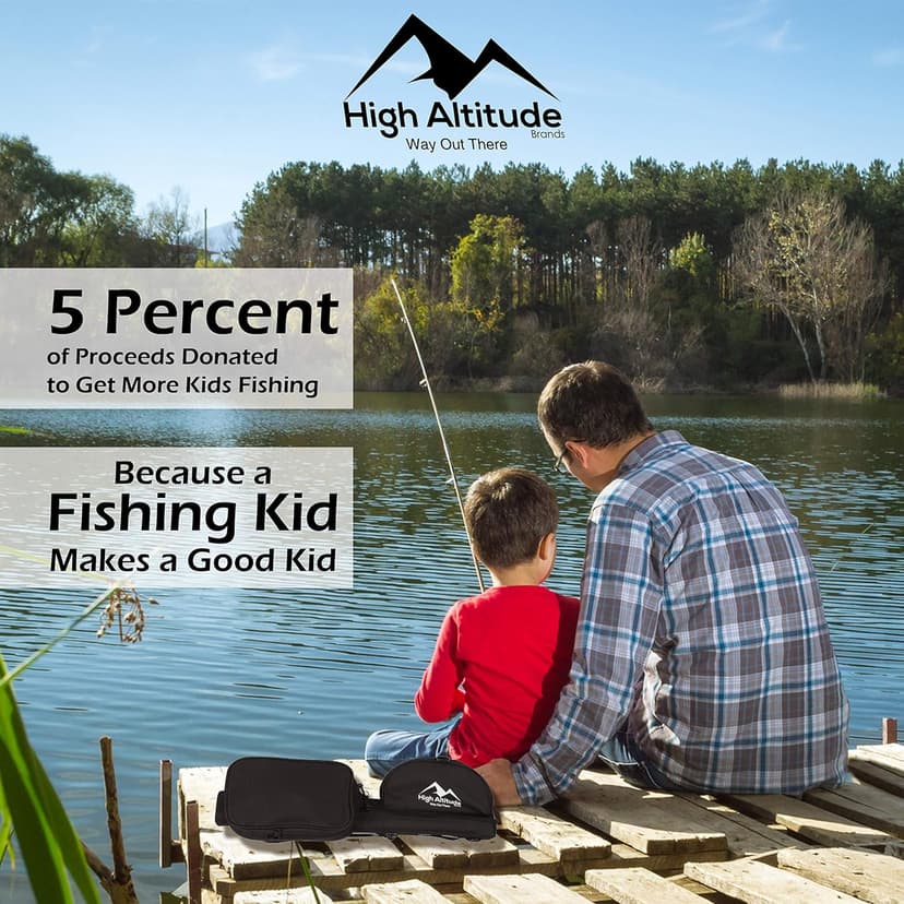 High Altitude Brands Lightweight Portable Telescopic Fishing Pole, Case and Available with Spinning Reel Rod Combo, Motorcycle, Car, Hiking, Backpacking, Wheelchair Travel Gear, Collapsible Poles