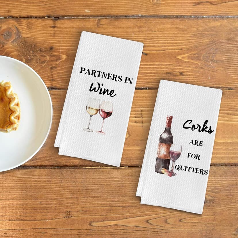 Funny Wine Kitchen Towel Set, Decor Gifts for Women & Wine Lovers, Funny Tea Towels, 2 x 16x24 Inch B0D7LD8TWX