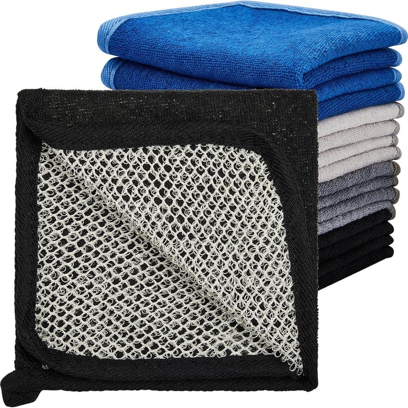 Juexica 8 Pcs Exfoliating Washcloth Men Wash Face Cloth Rustic Dual Sided Bath Washcloth 9.8 x 9.8'' Facial Scrubber Men Exfoliating Shower Towel for Body and Face (Mesh Pattern,Dark Color Series)