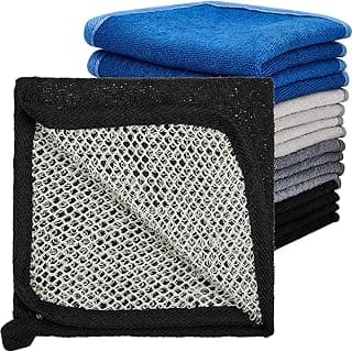 Juexica 8 Pcs Exfoliating Washcloth Men Wash Face Cloth Rustic Dual Sided Bath Washcloth 9.8 x 9.8'' Facial Scrubber Men Exfoliating Shower Towel for Body and Face (Mesh Pattern,Dark Color Series)