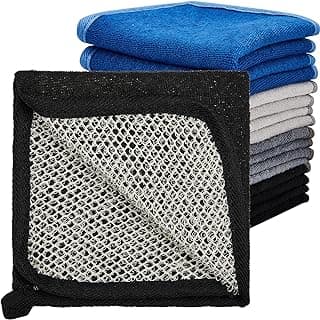 Juexica 8 Pcs Exfoliating Washcloth Men Wash Face Cloth Rustic Dual Sided Bath Washcloth 9.8 x 9.8'' Facial Scrubber Men Exfoliating Shower Towel for Body and Face (Mesh Pattern,Dark Color Series)