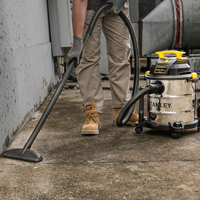 STANLEY SL18116 Wet/Dry Vacuum, 6 Gallon, 4 Horsepower, Stainless Steel Tank, 4.0 HP, Silver+Yellow