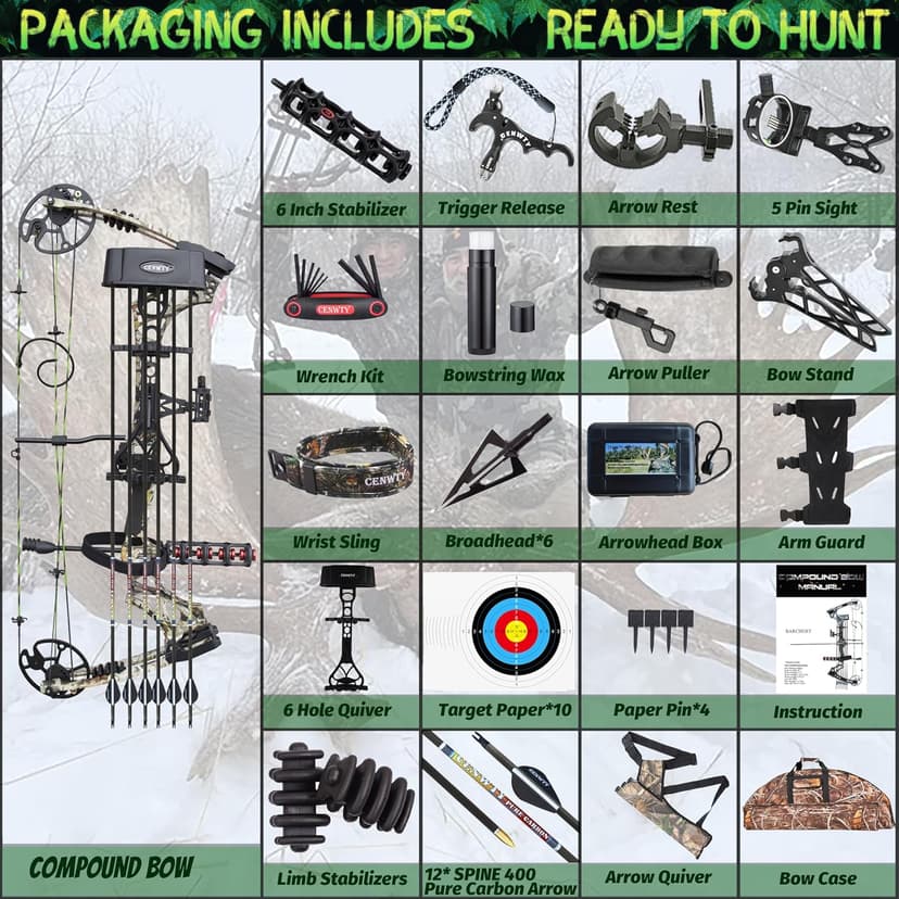 Archery Compound Bow Set 20-70 LBS, Draw Length 19"-31", up to IBO 320 fps, Hunting Compound Bow with All Accessories for Archery Hunting Target Shooting Practice RTH