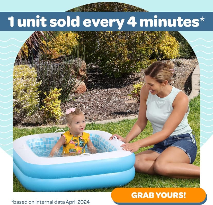 Inflatable Baby Pool for Toddlers 1-3, Handles, Soft Floor & Drain, 34"x10" Kiddie Pool, Blow Up Bathtub & Ball Pit, Summer Outside Kid Water Toy Outdoor Play First Birthday Gift for Boys Ages 1 2 3