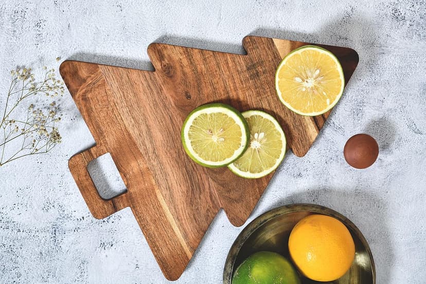 Affinity Decor Organic Acacia kitchen Cutting Chopping Board Platter Wine Holder with Handles for Butcher Block Cheese and Vegetables Fruit & Salad (Christmas Tree Board 14"L x 11"W)