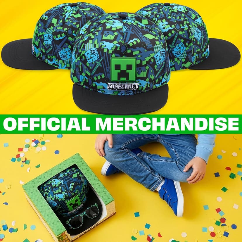 Spongebob | Minecraft | Fortnite | Super Mario | Kids Baseball Cap & Sunglasses with UV Protection, Gifts for Boys