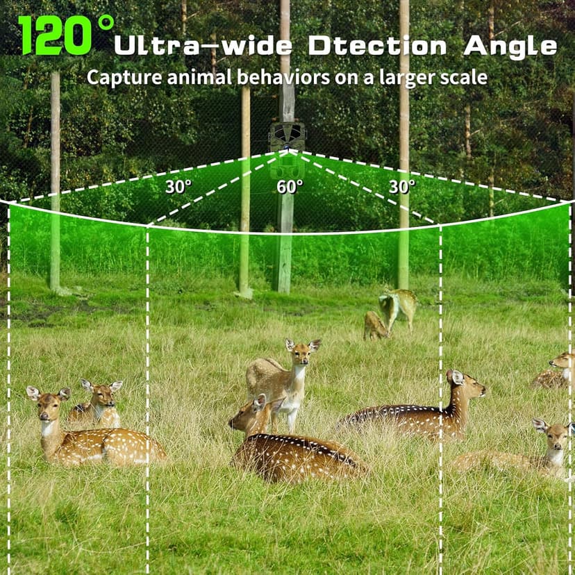 Trail Camera 4K, WiFi Game Camera, 120°Wide Angle, Night Vision Cameras, 32GB TF Card, IP66 Waterproof, Deer Scouting or Home Security, 0.2s Trigger Motion Activated for Wildlife