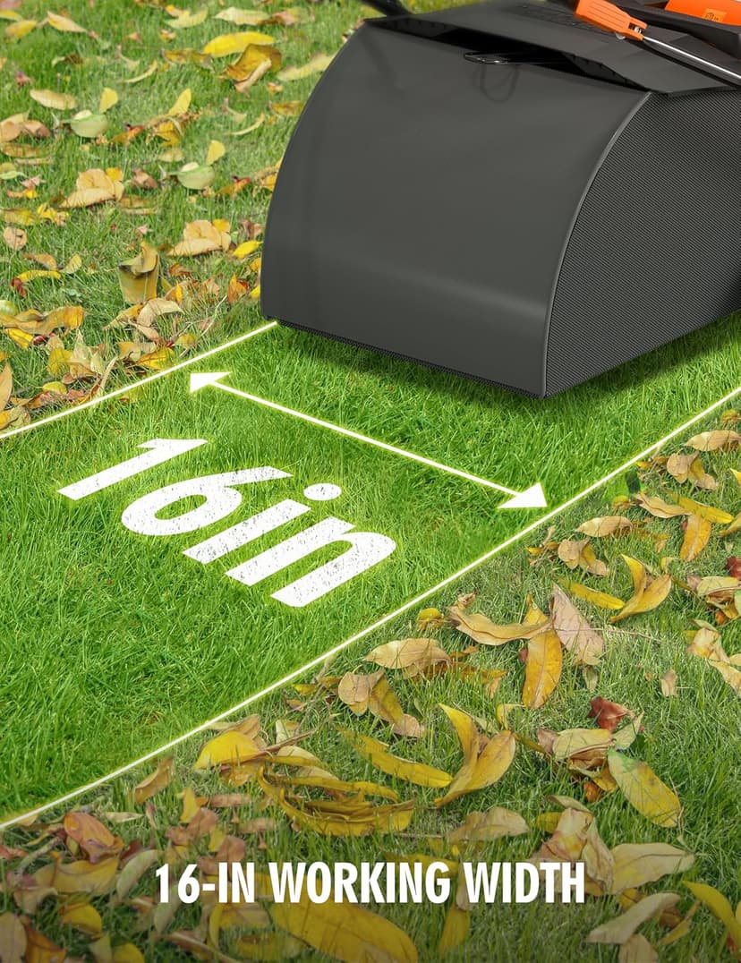 16” Artificial Turf Vacuum,1800w Grass Sweeper 15 Amp Lawn Sweeper Yard Power Brush with 45L Removable Leaf Collection Bag, Quick-Fold, Keeps Clear Sweepy Box, Orange