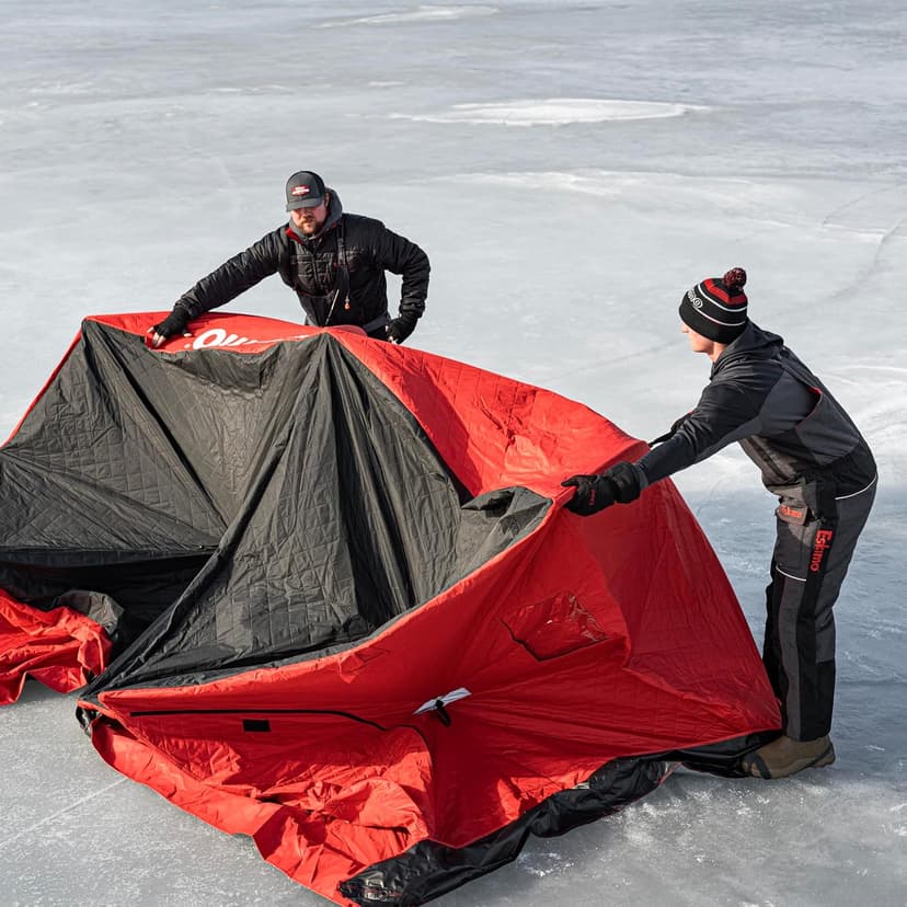 Eskimo QuickFish™ 6HD, Pop-Up Portable Shelter, No-Trip Door, Red/Black, Fully Insulated, Deluxe Ice Anchors, Six Person, Ice Fishing Shelter, 46076