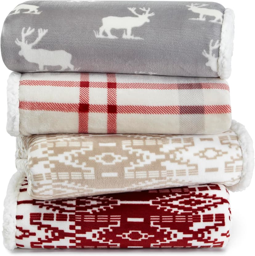 Eddie Bauer - Throw Blanket, Super Soft Reversible Sherpa Fleece Bedding, Cozy Plaid Home Decor (San Juan Red Clay, 50" x 60")