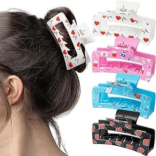 PANTIDE 4Pcs Nurse Hair Claw Clips for Women Girls - Cute Medical Heart Rectangle Nonslip Banana Hair Clips, Thin Thick Short Long Curly Accessories, Nurses Day Gift for Nursing Student Doctors B0DYJ56MZ1