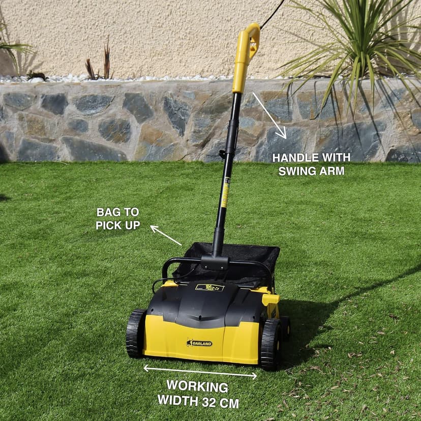 Artificial Turf Sweeper by Roll & Comb, Corded Electric Lawn Rake for Artificial Grass, Cool Gardening Gift, 25 Liter Leaf Collector, Model 302e, 19.8lb.