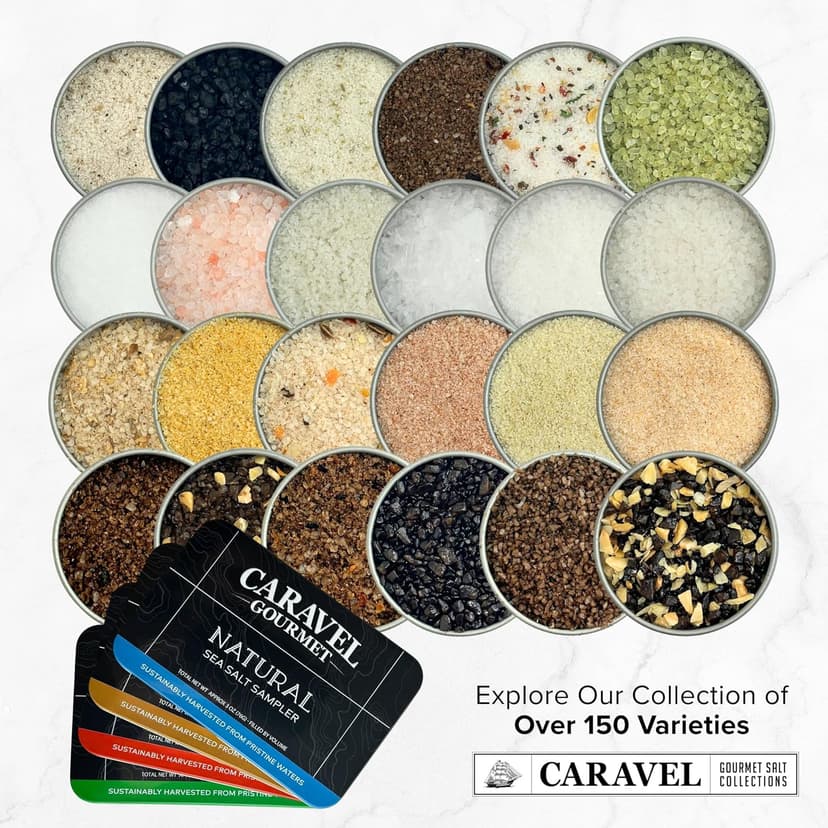 Infused Sea Salt Sampler Set, Finishing Salt for Seasoning, Gourmet Cooking Gift and Spice Variety Pack for Special Occasions, 0.5 oz x Bundle of 6 Flavored Salts - Caravel Gourmet Salt