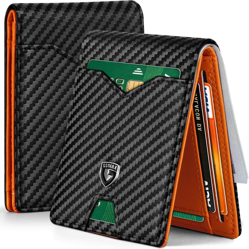 GSOIAX Slim Wallet for Men Rfid Blocking Leather Bifold Front Pocket Carbon Fiber Men's Money Clips Credit Card Holder With Gift Box B09P3QGR1D