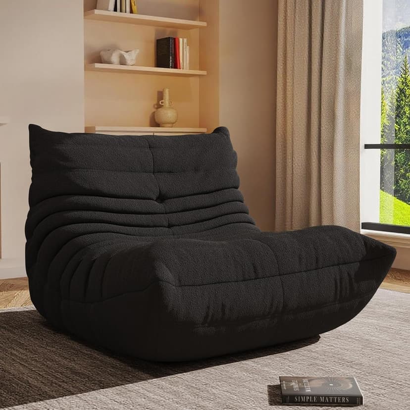 Bean Bag Chair for Adults, Comfy Floor Chair Memory Foam Bean Bag Chair, Cozy Lounge Floor Chair for Gaming, Reading & Relaxation, Small Foam Couch for Living Room, Bedroom(Black,Single)