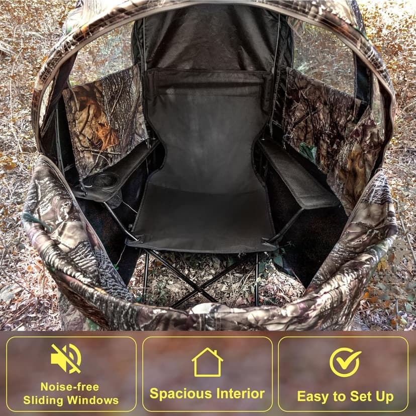 Hunting Blinds with Chair Pop Up Ground Blinds with Carrying Bag Portable 1-Person Hunting Tent for Deer & Turkey Hunting