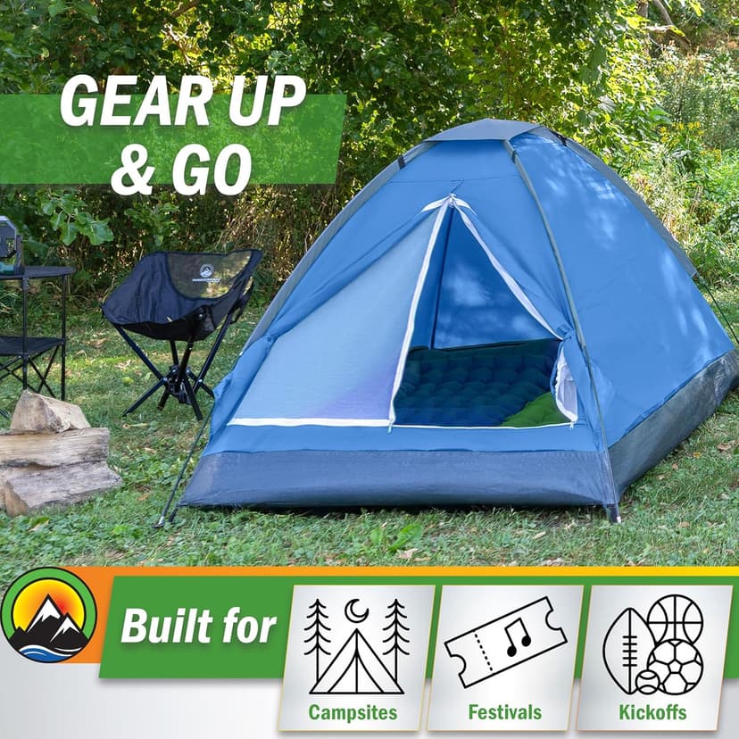 2 Person Outdoors Camping Tent with Rain Fly and Carrying Bag - Lightweight Outdoor Pop Up Tents for Camping Essentials, Music Festivals, Backpacking, Hiking, or Beach Shelter by Wakeman Outdoors