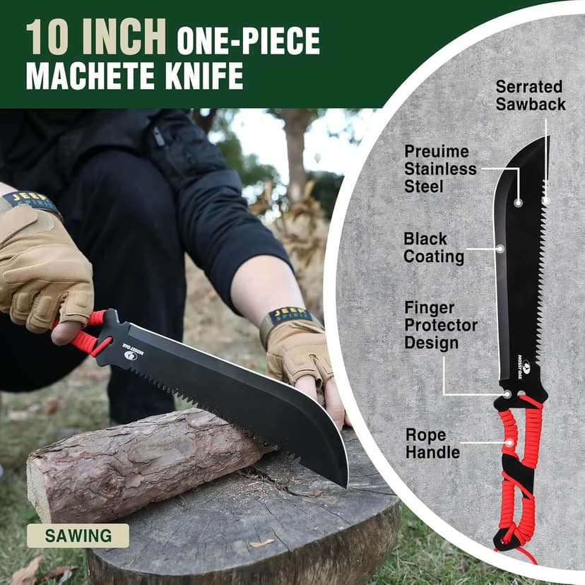 Mossy Oak Hatchet and Machete Knife Set with Sheath, One-Piece Axe & Hunting Knives with Paracord Handle, Zoomable Flashlight, Many Other Tools, Ideal Gift for Men Who Likes Hunting Outdoor Adventure