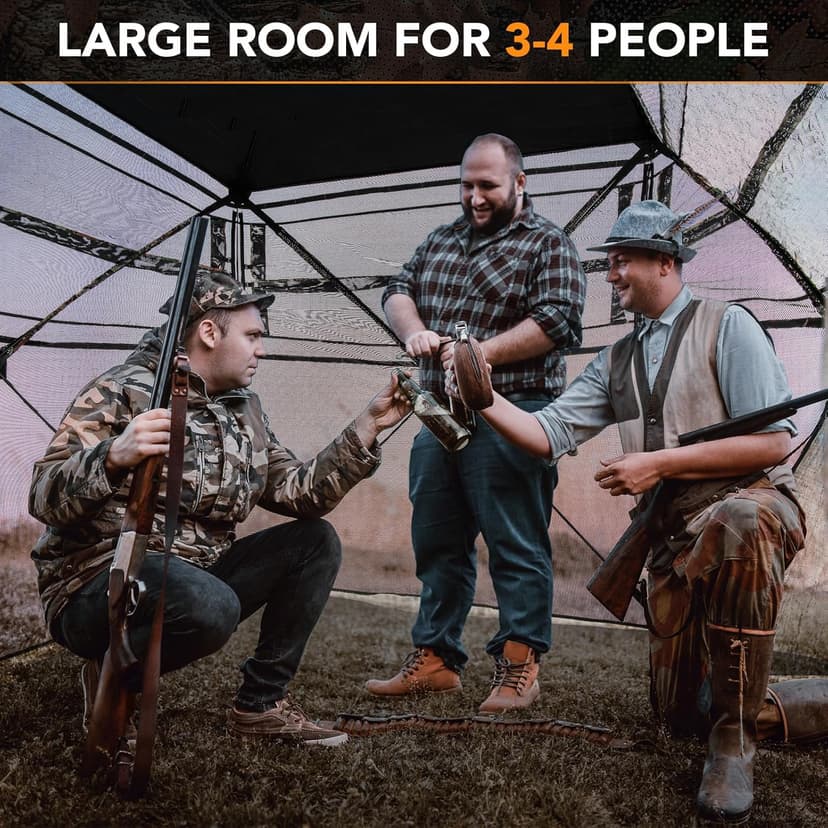 Tangkula Extra Tall 3-4 Person Hunting Blind, 270 Degree See Through Ground Blind with Silent Slide Windows, Zippered Door, Carry Bag, Pop Up Deer Blind for Turkey Hunting, Camouflage