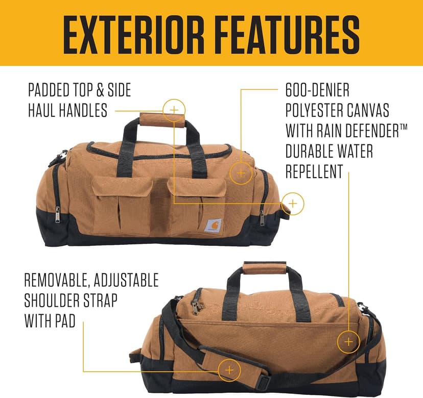 Carhartt 40L Utility Duffel, Heavy-Duty Gear Bag for Jobsite, Gym, & Travel, Duffel Bag (Carhartt Brown), 40L