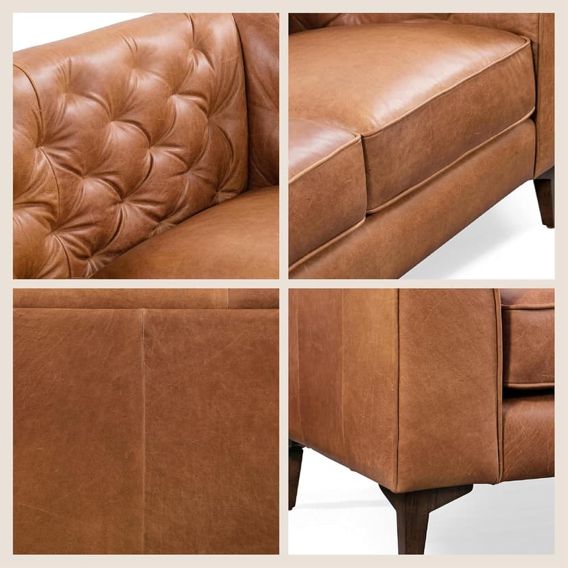 POLY & BARK Essex 89” Full-Grain Italian Leather Sofa – Tufted Back, Feather-Down Comfort, Solid Wood Frame, Cognac Tan