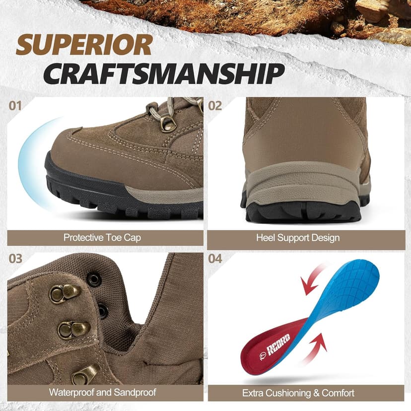 R CORD Hiking Boots Women Waterproof Ankle Support Womens Hiking Boots Backpacking Boots Breathable Non-slip Durable Boots for Outdoors