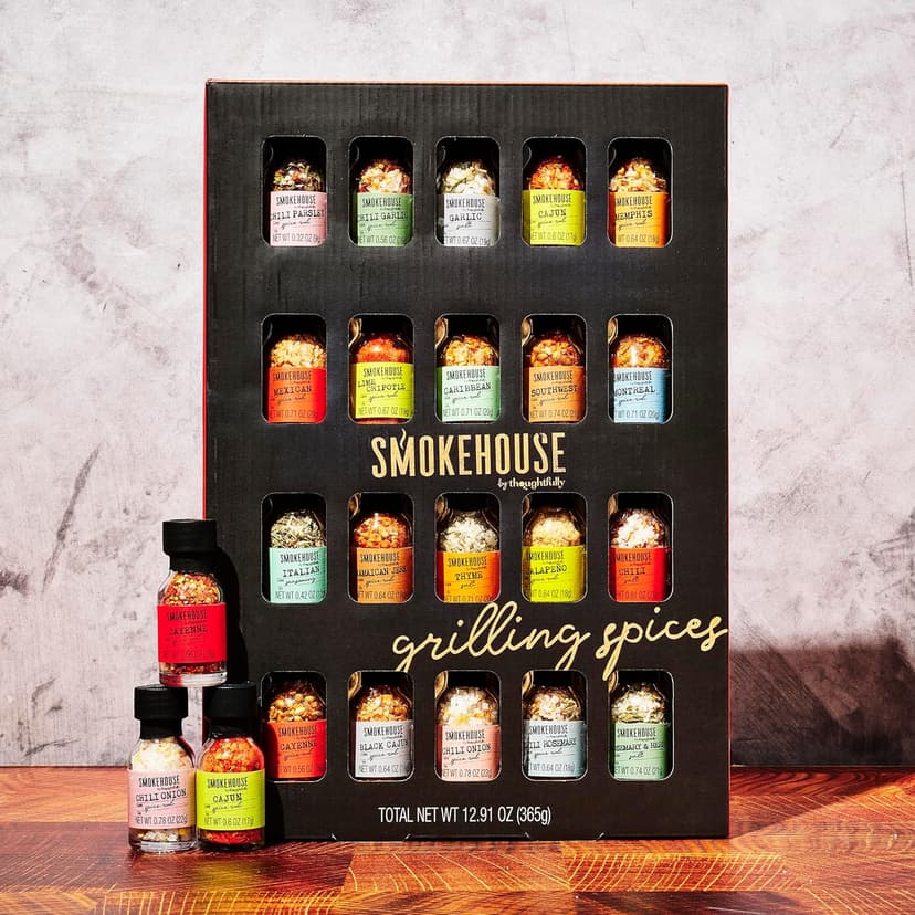 Smokehouse by Thoughtfully Ultimate Grilling Spice Set, Grill Seasoning Gift Set Flavors Include Chili Garlic, Rosemary and Herb, Lime Chipotle, Cajun Seasoning and More, Pack of 20