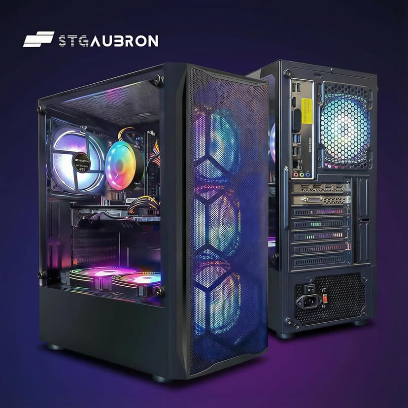 STGAubron Gaming PC Desktop Computer, Intel Core I7 up to 3.9 GHz, Radeon RX 580 8G, 16G RAM, 512G SSD, WiFi, Bluetooth 5.0, RGB Fan x6, RGB BT Sound Bar, Windows 10 Home