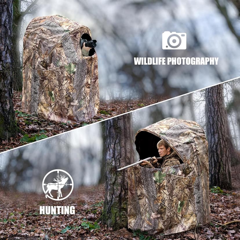 Hunting Blinds with Chair Pop Up Ground Blinds with Carrying Bag Portable 1-Person Hunting Tent for Deer & Turkey Hunting