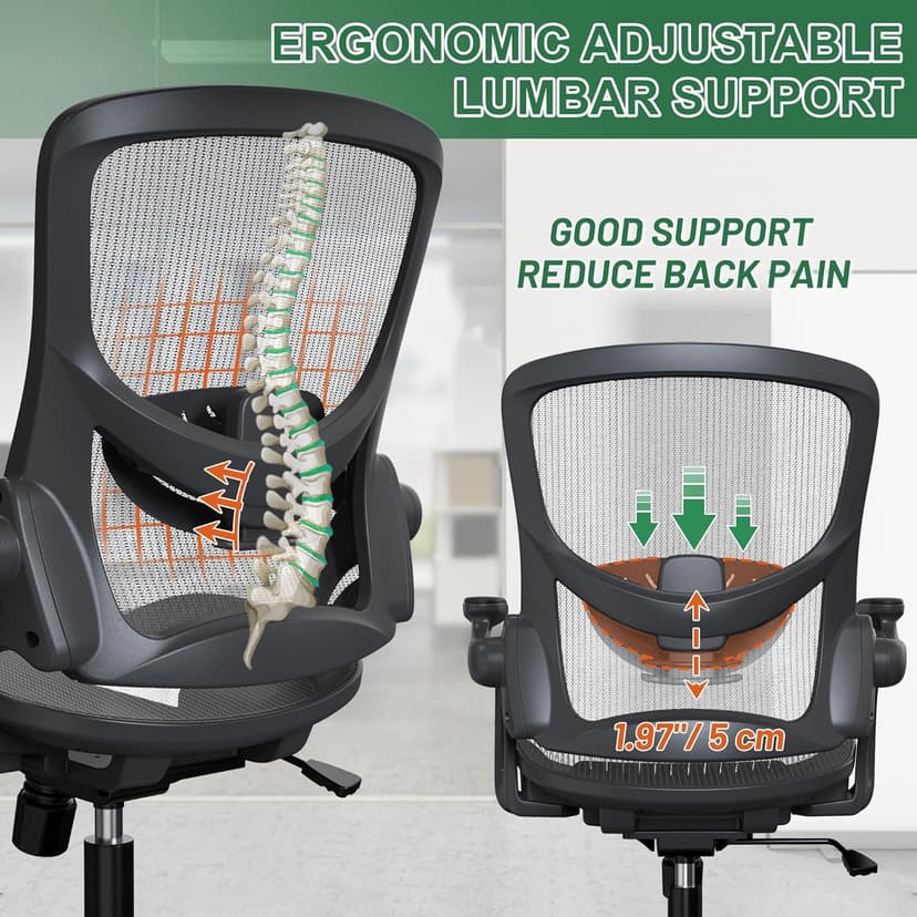 Ergonomic Comfy Mesh Home Office Computer Desk Chair with Height Adjustable Lumbar Support with Flip up Arms for Adult