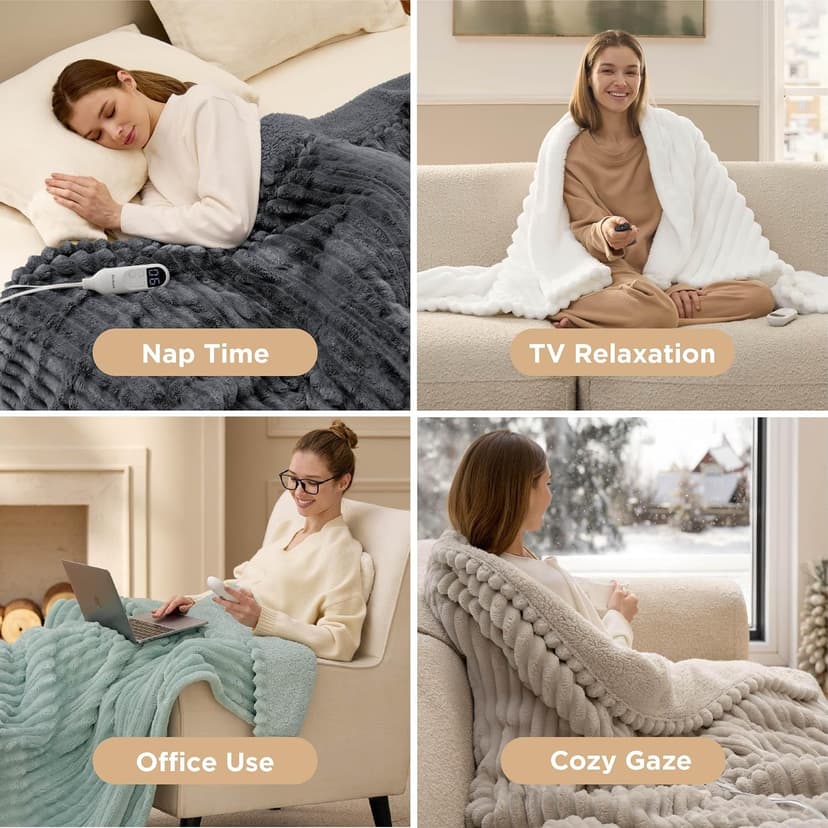 Preheat Function, 6 Heat & 6 Timer (Up to 10H) Settings, 8H Auto Shut Off, ETL & FCC, Gifts for Men Senior, Cozy Room Decor Bedsure Thick Heated Blanket Electric Throw, Fast Heating, Grey 50"x60" B0BZYX45MR