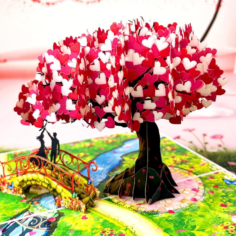 Anniversary Pop Up Card, 3D Love Tree Hearts with Couple, Wedding Anniversary Card for Wife, Husband, Couple, Love Card for Her, Him, Ideal Gift for Wedding, Anniversary, Valentines, Romantic Birthday, Mothers Day B0FJ8BNTFS