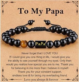 Gifts for Papa Dad New Dad Grandpa, Handmade Braided Rope Bracelet Natural Black Onyx Black Obsidian Tiger Eye Stone Beads Fathers Day Birthday Jewelry Gifts for Men B0H28WK6TZ