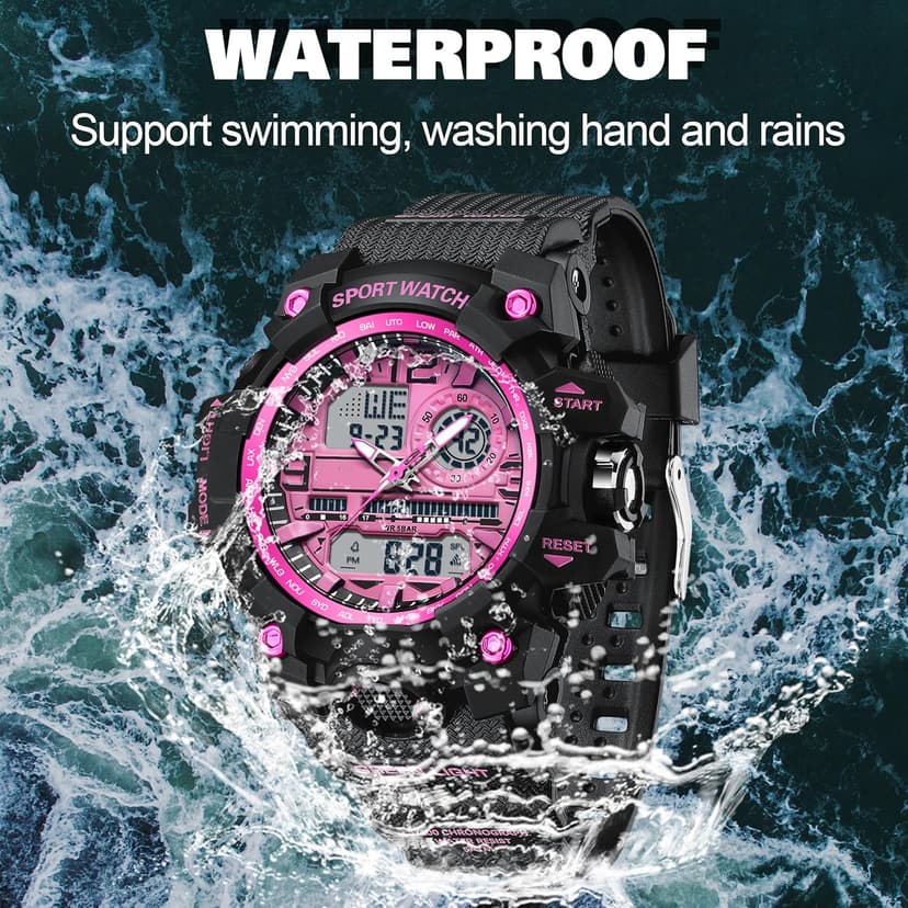 findtime Women's Sport Watch Digital Waterproof Watches Military Watches Analog Outdoor Wrist Watch LED Luminous Alarm Stopwatch Dual Time Wristwatch