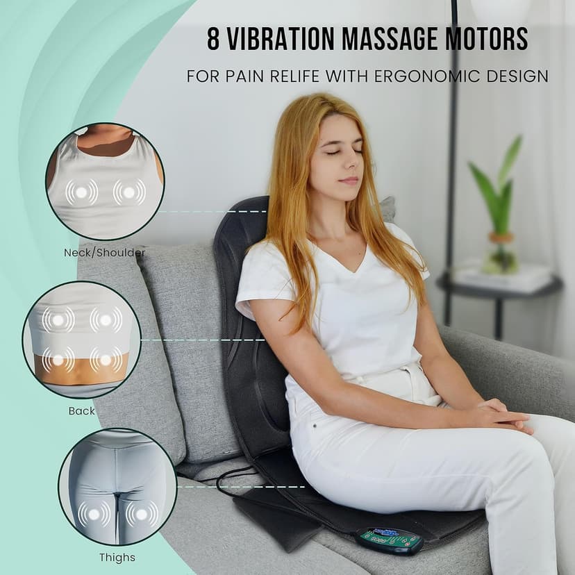 Snailax Vibration Back Massager with Heat, Seat Massager with 8 Vibrating Motors & 5 Modes, Chair Massager Cushion, Massage Pad for Chair, Office, Gifts for Mom