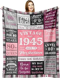 Ryubein 80th Birthday Gifts for Women, 80th Birthday Decorations for Women, 80 Year Old Birthday Gifts for Woman, Best Gifts for 80th Birthday, 1945 80th Birthday Blanket 50" X 60"
